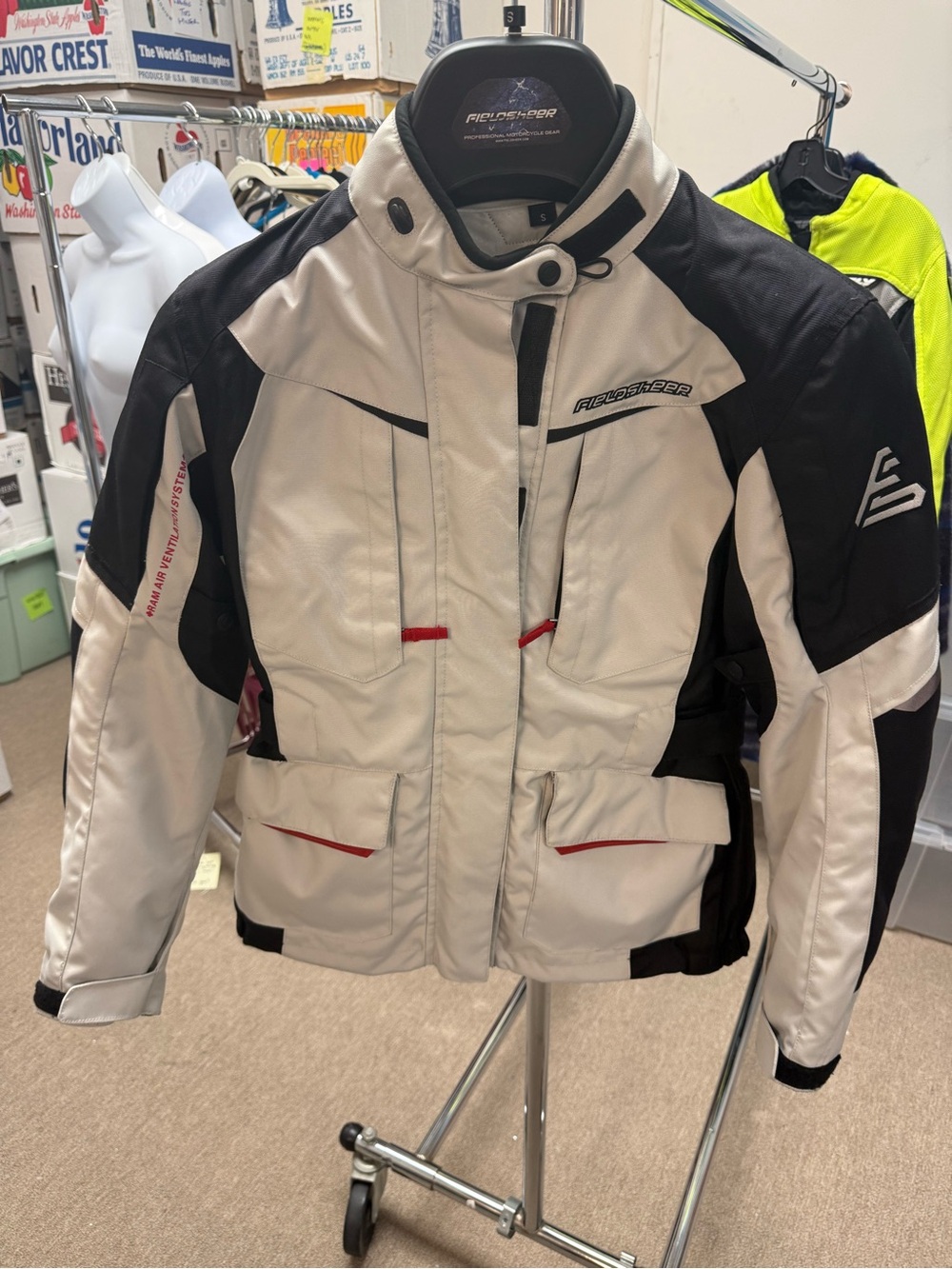 Fieldsheer Textile Riding Jacket in White, Black & Red Accents